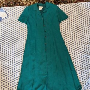 Vintage Miss Dorby Green Teal Button-Front Midi Dress